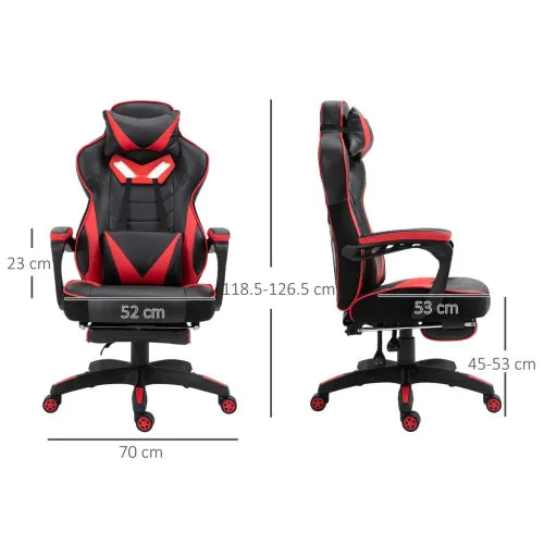 Gaming Chair Ergonomic Reclining w/ Manual Footrest Wheels Stylish Office Red - Office Chair from Unbranded