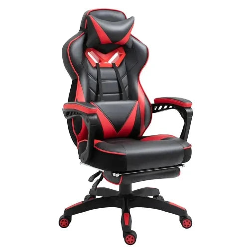 Gaming Chair Ergonomic Reclining w/ Manual Footrest Wheels Stylish Office Red by Unbranded