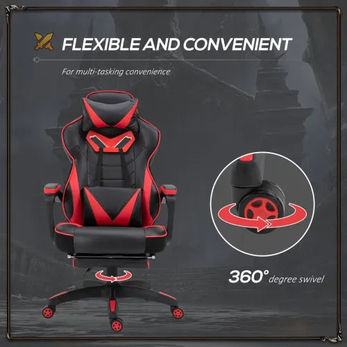 Gaming Chair Ergonomic Reclining w/ Manual Footrest Wheels Stylish Office Red - Office Chair from Unbranded