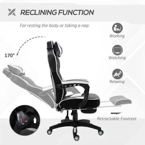 Gaming Chair Ergonomic Reclining w/ Manual Footrest Wheels Stylish Office White - Office Chair from Unbranded