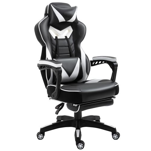 Gaming Chair Ergonomic Reclining w/ Manual Footrest Wheels Stylish Office White - Office Chair from Unbranded