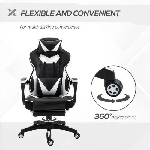 Gaming Chair Ergonomic Reclining w/ Manual Footrest Wheels Stylish Office White - Office Chair from Unbranded