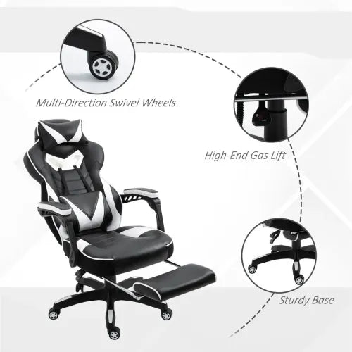 Gaming Chair Ergonomic Reclining w/ Manual Footrest Wheels Stylish Office White - Office Chair from Unbranded