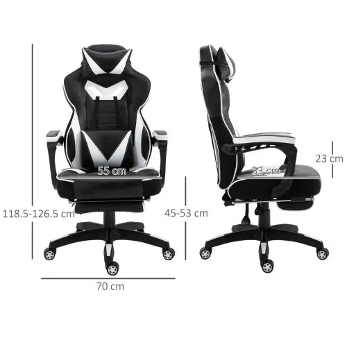 Gaming Chair Ergonomic Reclining w/ Manual Footrest Wheels Stylish Office White - Office Chair from Unbranded