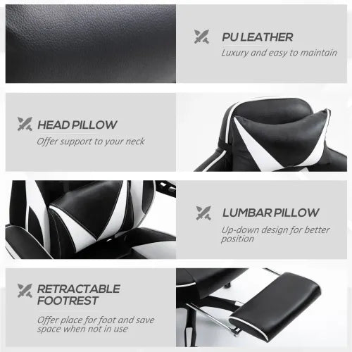 Gaming Chair Ergonomic Reclining w/ Manual Footrest Wheels Stylish Office White - Office Chair from Unbranded