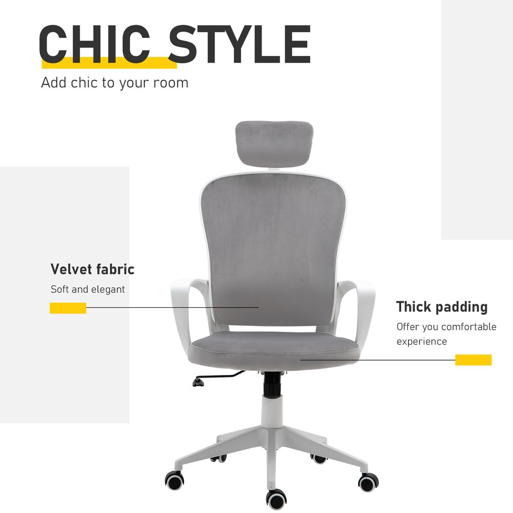 High-Back Office Chair Home Rocking w/ Wheel, Up-Down Headrest, Grey Vinsetto - Office Chair from Unbranded