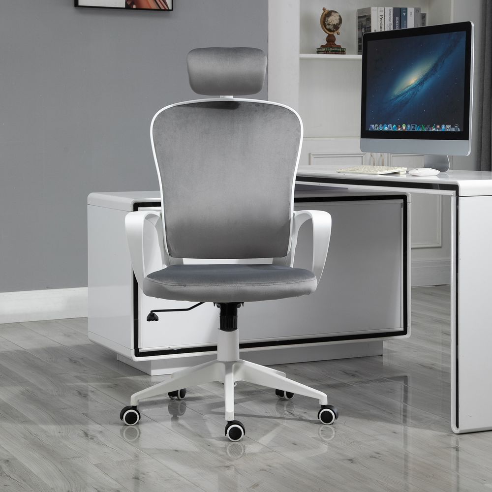 High-Back Office Chair Home Rocking w/ Wheel, Up-Down Headrest, Grey Vinsetto - Office Chair from Unbranded