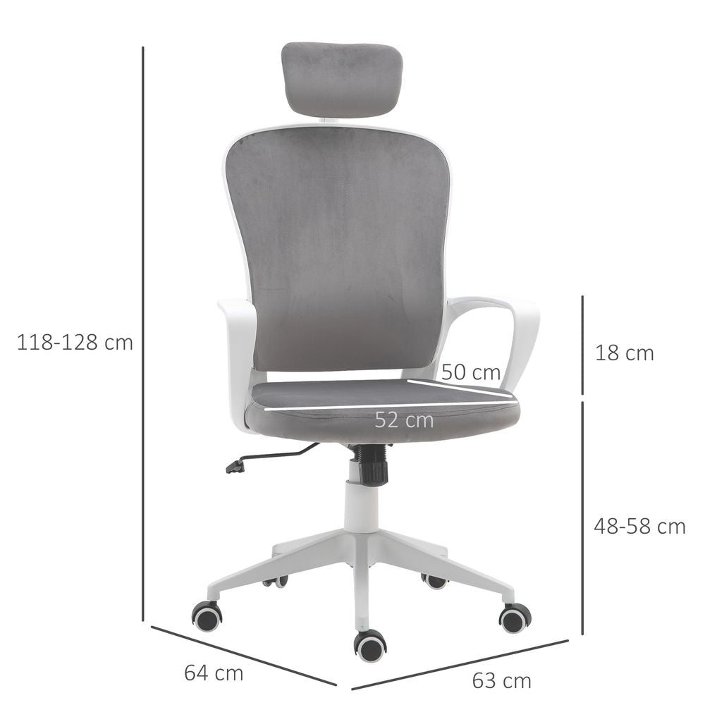 High-Back Office Chair Home Rocking w/ Wheel, Up-Down Headrest, Grey Vinsetto - Office Chair from Unbranded