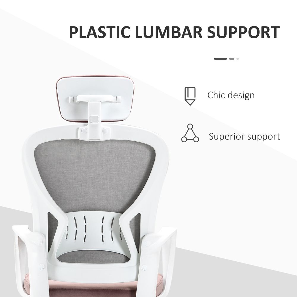 High-Back Office Chair Velvet Fabric Computer Rocking Wheels, Pink Vinsetto - Office Chair from Unbranded