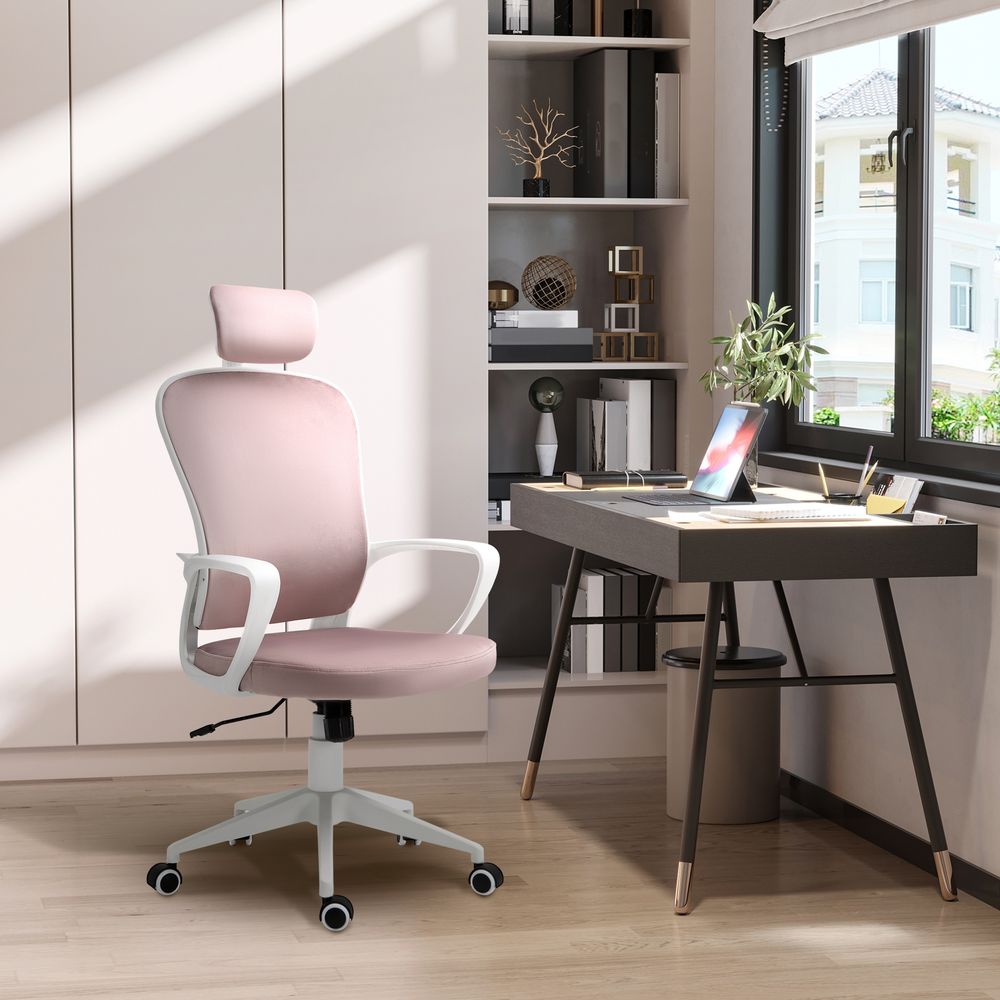 High-Back Office Chair Velvet Fabric Computer Rocking Wheels, Pink Vinsetto - Office Chair from Unbranded