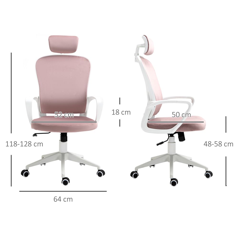 High-Back Office Chair Velvet Fabric Computer Rocking Wheels, Pink Vinsetto - Office Chair from Unbranded