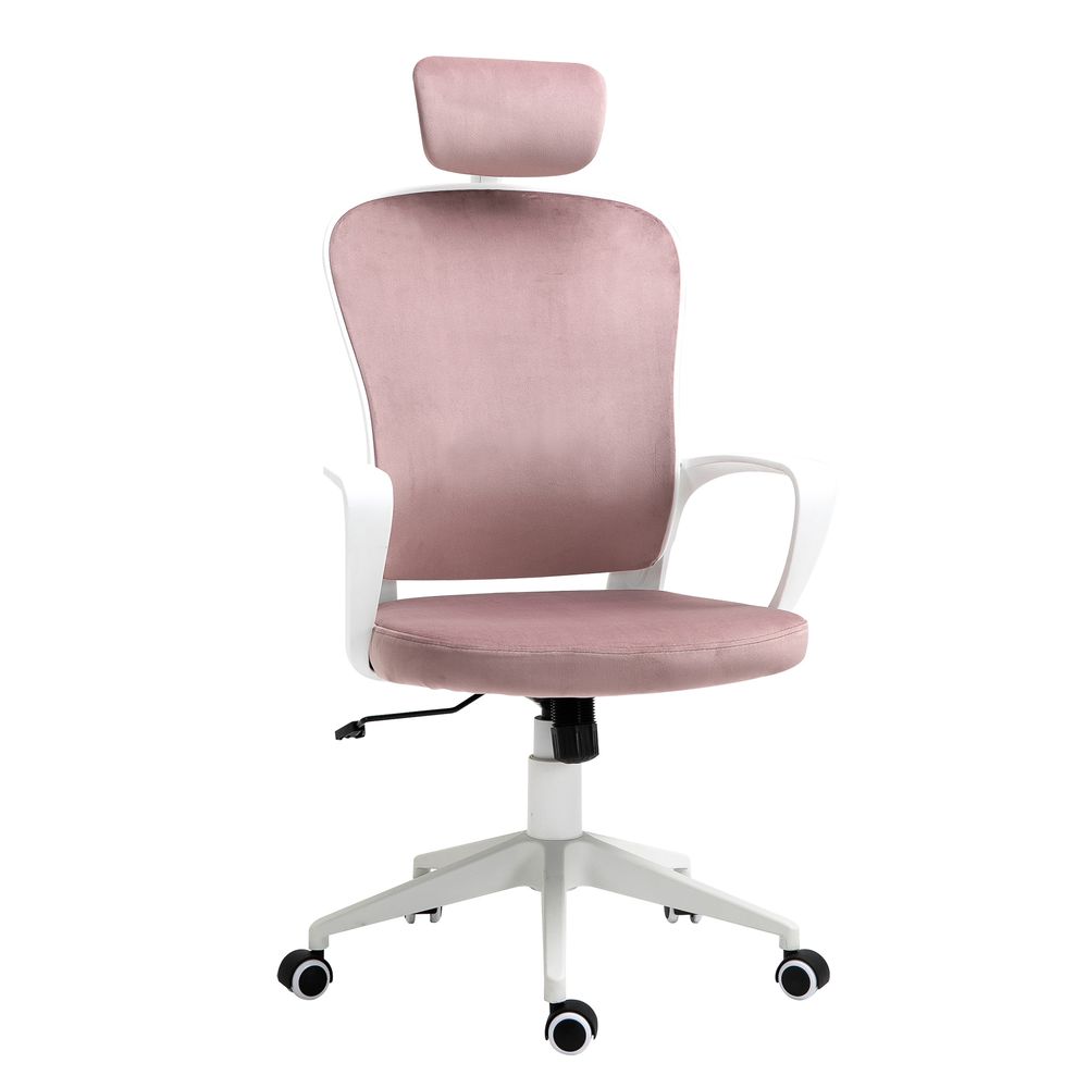 High-Back Office Chair Velvet Fabric Computer Rocking Wheels, Pink Vinsetto - Office Chair from Unbranded