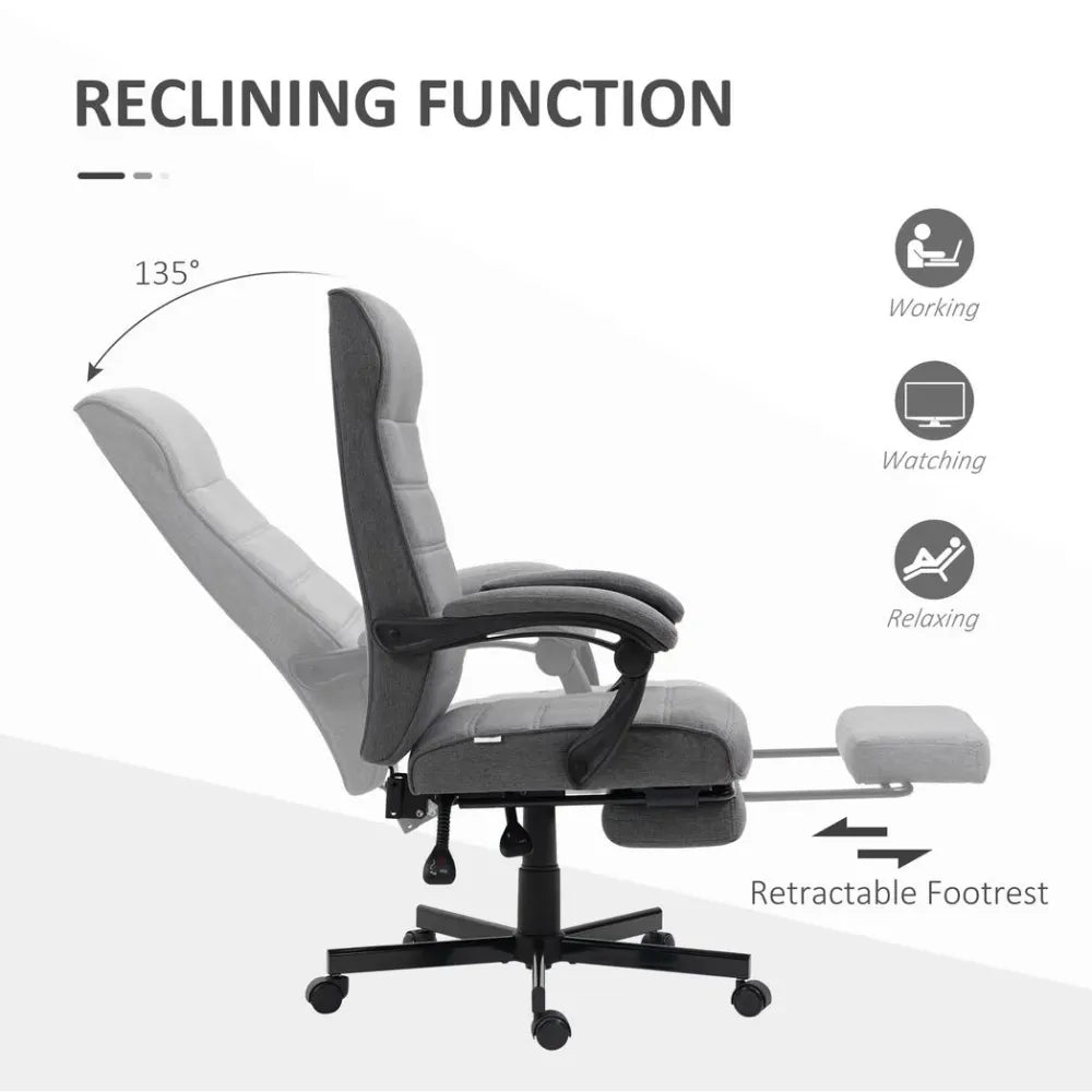 Home Office Chair High-Back Reclining Chair for Bedroom Study Living Room Grey - Office Chair from Unbranded