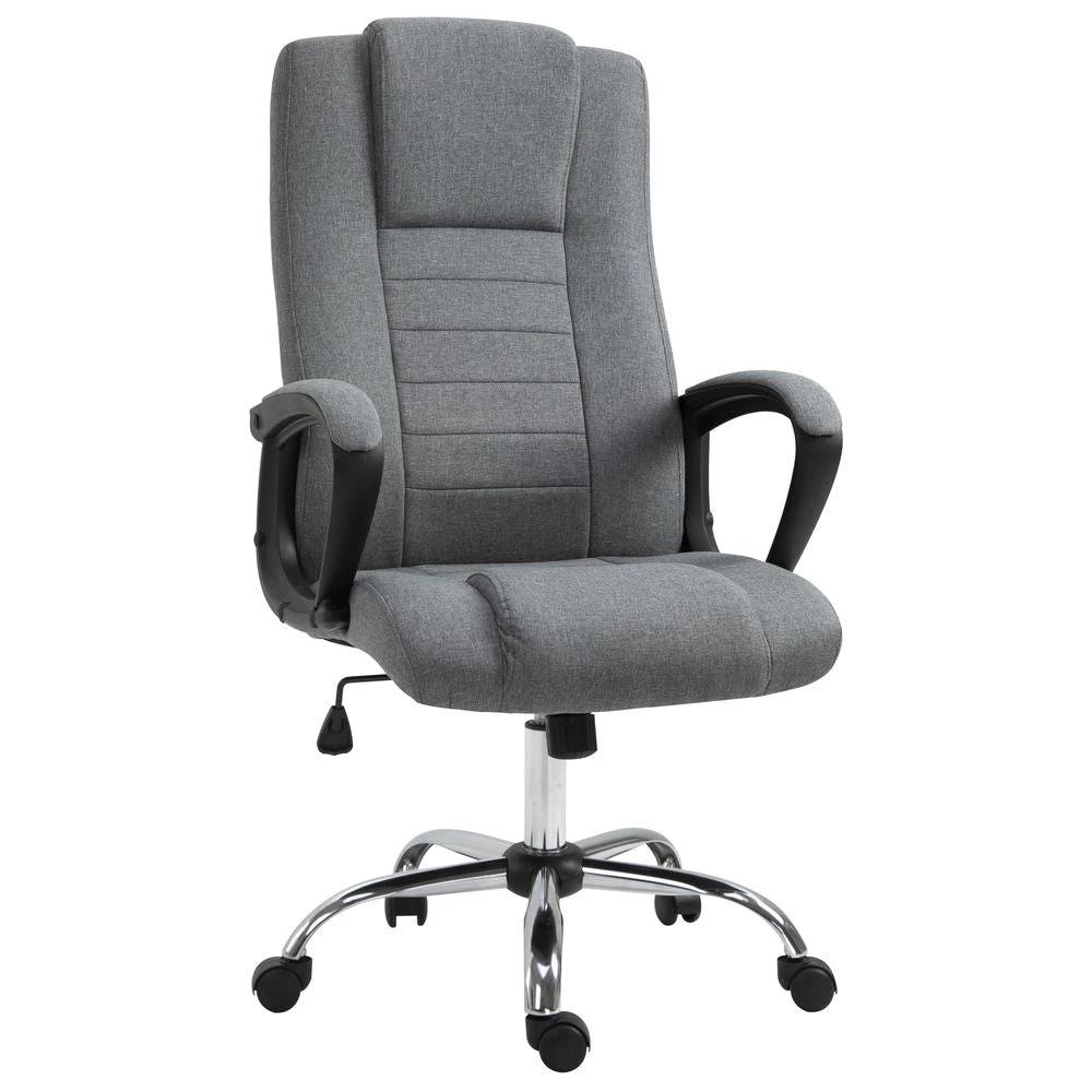 Linen Office Chair 360 Swivel High Back Wide Adjustable Seat Grey Vinsetto by Unbranded