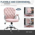 Office Chair Luxury Velour Diamond Tufted Padded Ergonomic 360 Swivel Pink - Office Chair from Unbranded