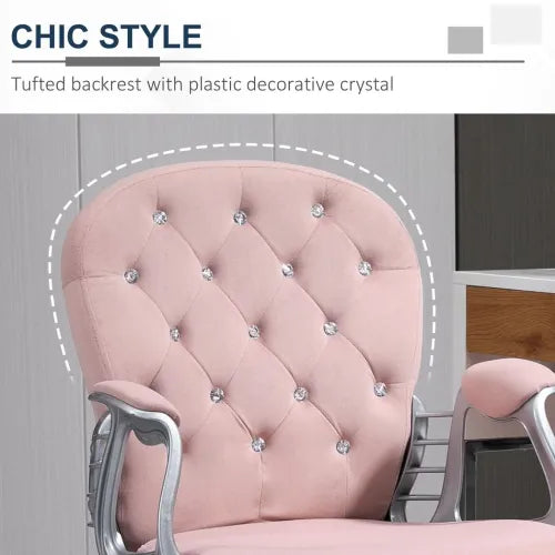Office Chair Luxury Velour Diamond Tufted Padded Ergonomic 360 Swivel Pink - Office Chair from Unbranded