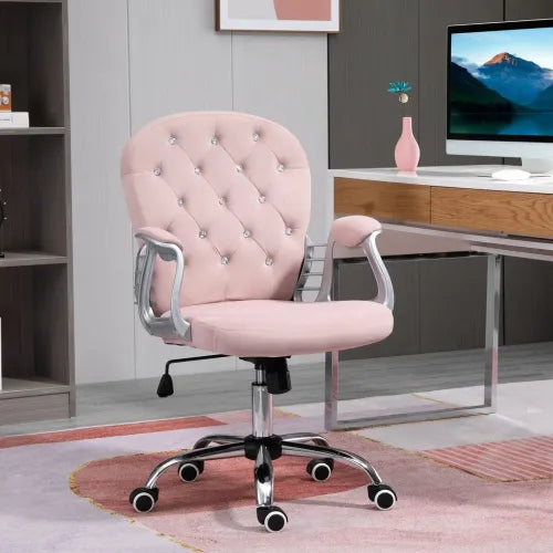 Office Chair Luxury Velour Diamond Tufted Padded Ergonomic 360 Swivel Pink - Office Chair from Unbranded