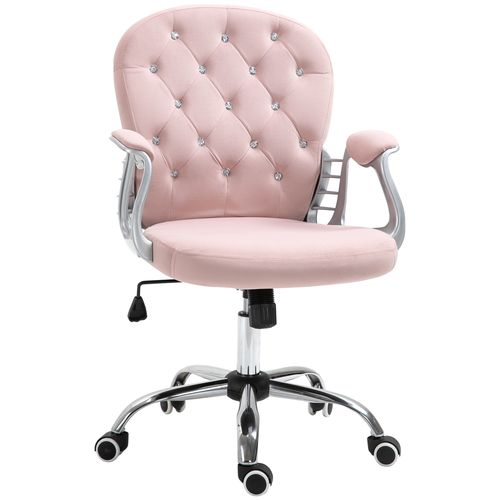 Office Chair Luxury Velour Diamond Tufted Padded Ergonomic 360 Swivel Pink - Office Chair from Unbranded