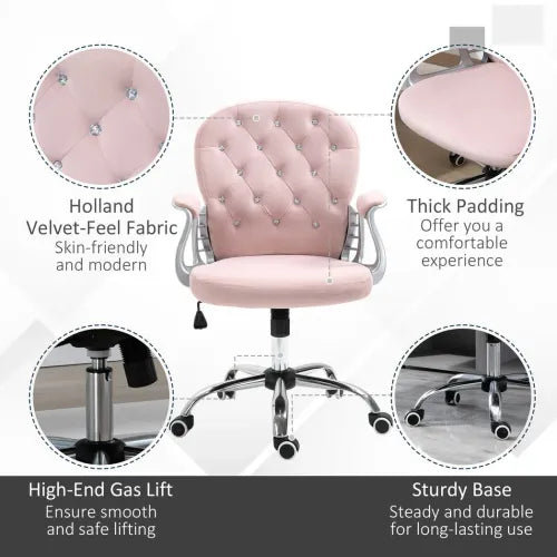 Office Chair Luxury Velour Diamond Tufted Padded Ergonomic 360 Swivel Pink - Office Chair from Unbranded