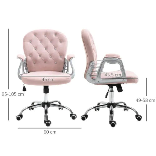 Office Chair Luxury Velour Diamond Tufted Padded Ergonomic 360 Swivel Pink - Office Chair from Unbranded