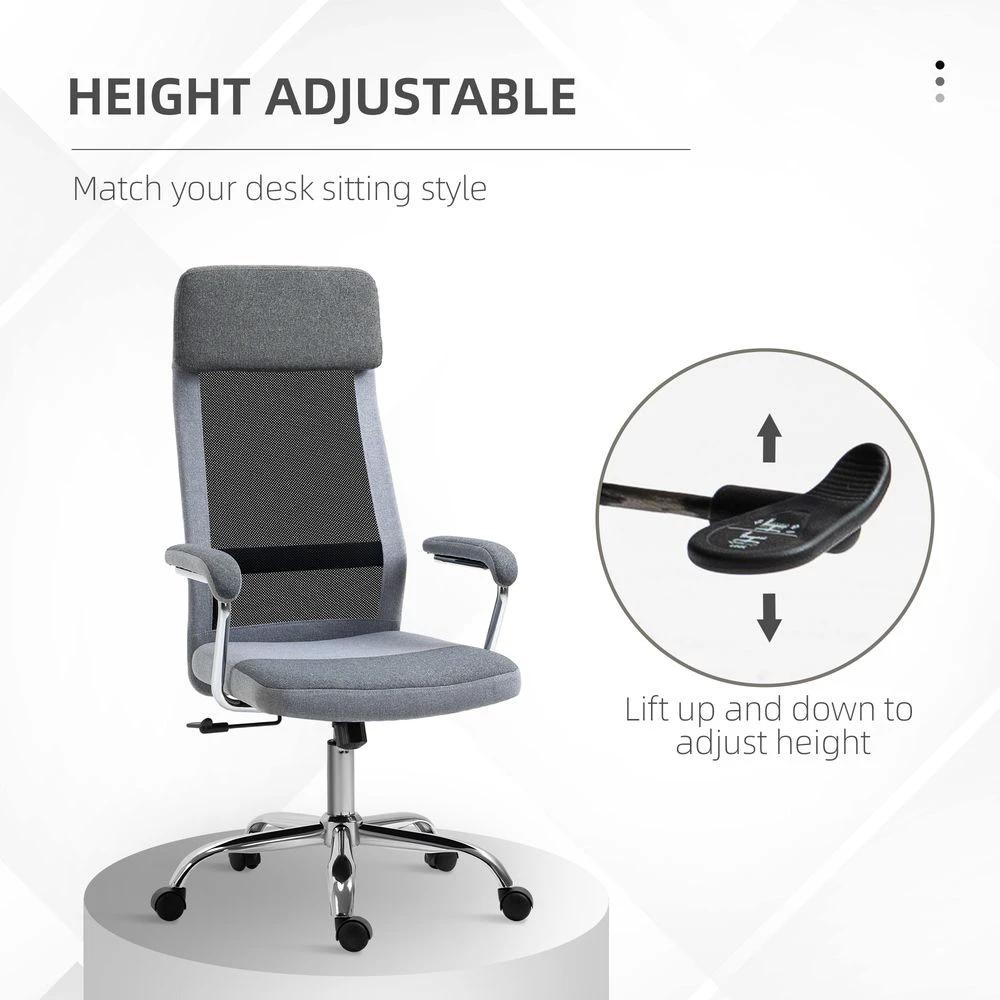 Office Chair Mesh High Back Swivel Task Home Desk Chair w/ Arm, Grey Vinsetto by Unbranded