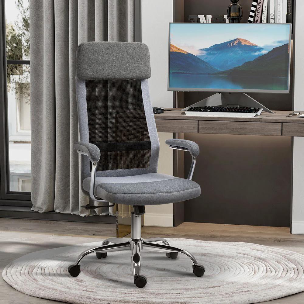 Office Chair Mesh High Back Swivel Task Home Desk Chair w/ Arm, Grey Vinsetto by Unbranded
