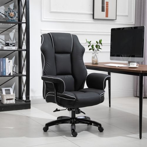 Piped PU Leather Padded High-Back Computer Office Gaming Chair Black Vinsetto - Office Chair from Unbranded