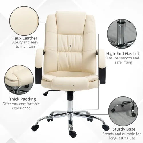 PU Leather Executive Office Chair High Back Height Adjustable Desk Chair, Beige - Office Chair from Unbranded