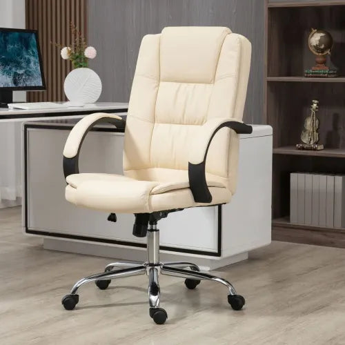 PU Leather Executive Office Chair High Back Height Adjustable Desk Chair, Beige - Office Chair from Unbranded