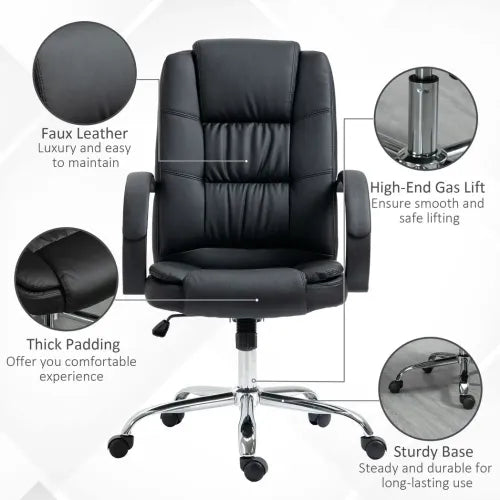 PU Leather Executive Office Chair High Back Height Adjustable Desk Chair, Black - Office Chair from Unbranded