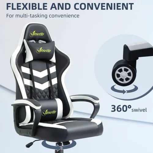 Racing Gaming Chair w/ Lumbar Support, Headrest, Gamer Office Chair, Black White - Office Chair from Unbranded