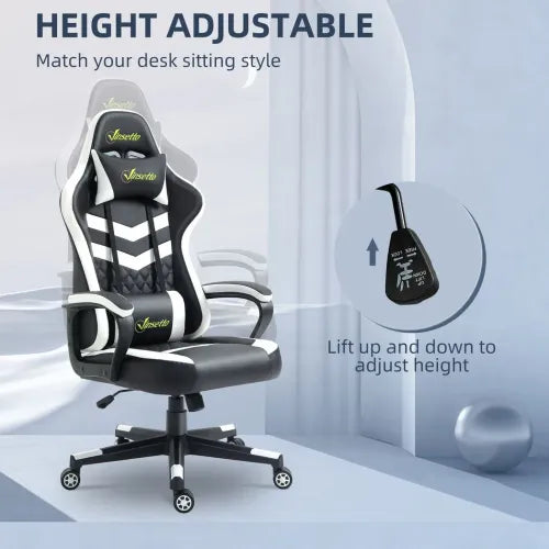 Racing Gaming Chair w/ Lumbar Support, Headrest, Gamer Office Chair, Black White - Office Chair from Unbranded