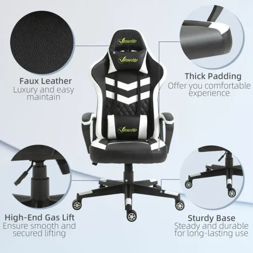 Racing Gaming Chair w/ Lumbar Support, Headrest, Gamer Office Chair, Black White - Office Chair from Unbranded