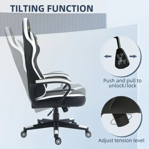 Racing Gaming Chair w/ Lumbar Support, Headrest, Gamer Office Chair, Black White - Office Chair from Unbranded