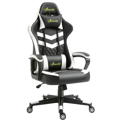Racing Gaming Chair w/ Lumbar Support, Headrest, Gamer Office Chair, Black White - Office Chair from Unbranded