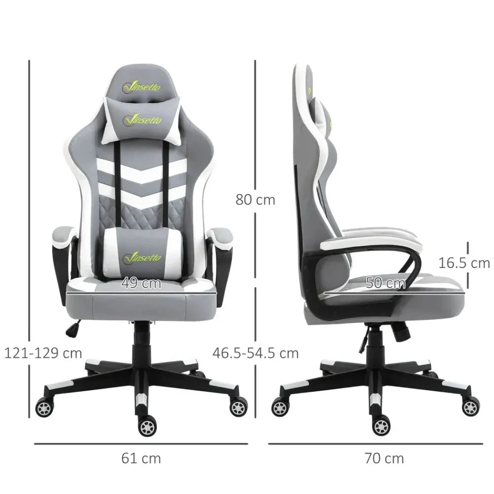 Racing Gaming Chair w/ Lumbar Support, Headrest, Gamer Office Chair, Grey White by Unbranded