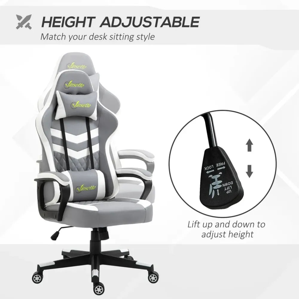 Racing Gaming Chair w/ Lumbar Support, Headrest, Gamer Office Chair, Grey White - Office Chair from Unbranded