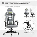 Racing Gaming Chair w/ Lumbar Support, Headrest, Gamer Office Chair, Grey White by Unbranded