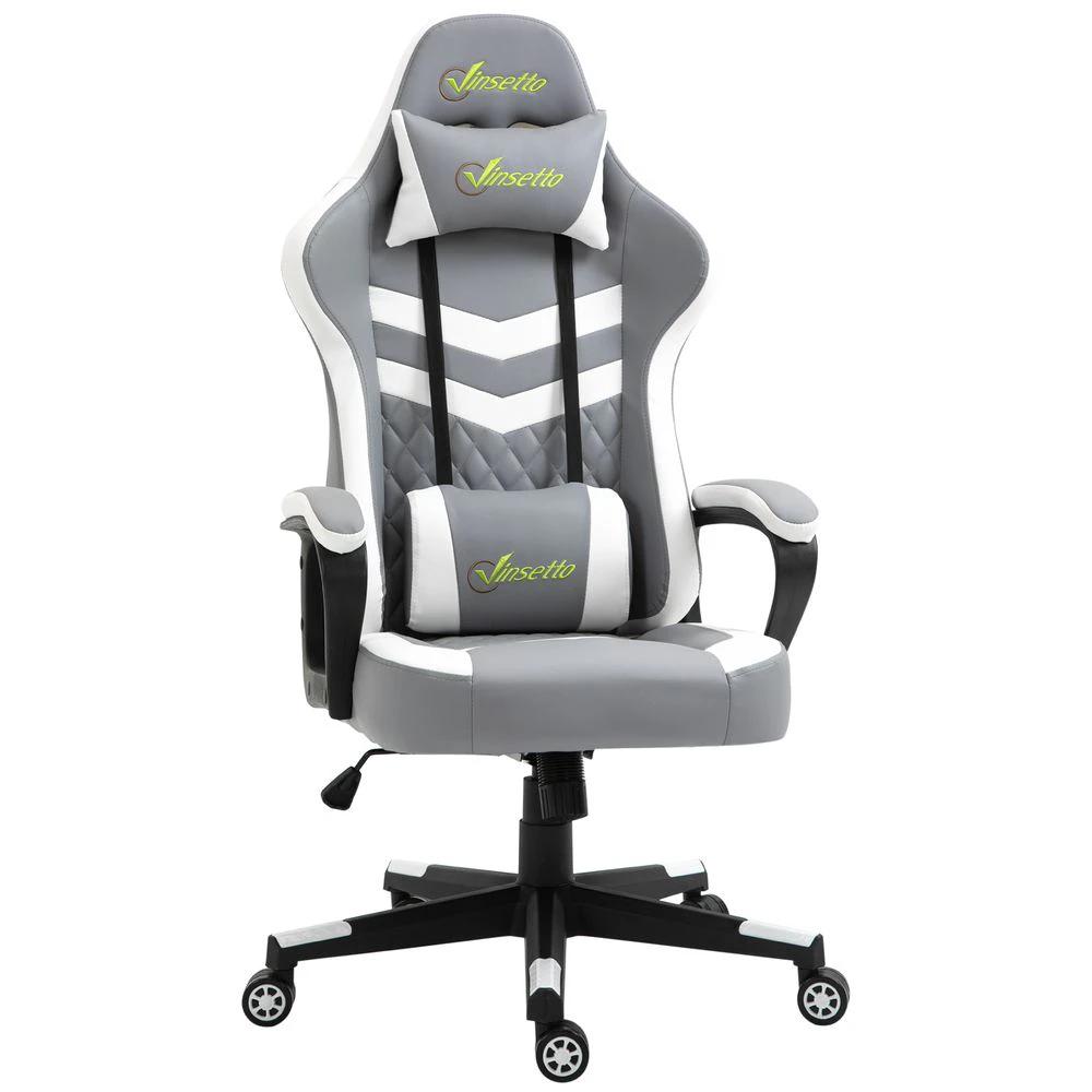 Unbranded Racing Gaming Chair w/ Lumbar Support, Headrest, Gamer Office Chair, Grey White - Office Chair