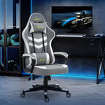 Racing Gaming Chair w/ Lumbar Support, Headrest, Gamer Office Chair, Grey White by Unbranded