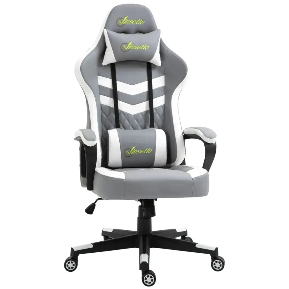 Racing Gaming Chair w/ Lumbar Support, Headrest, Gamer Office Chair, Grey White by Unbranded