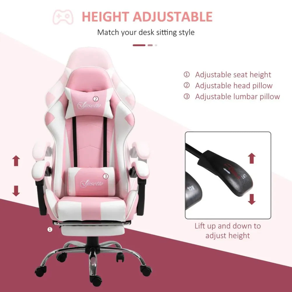 Racing Gaming Chair w/ Lumbar Support, Home Office Desk Gamer Recliner, Pink - Office Chair from Unbranded