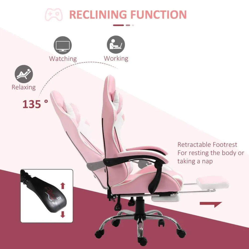 Racing Gaming Chair w/ Lumbar Support, Home Office Desk Gamer Recliner, Pink - Office Chair from Unbranded