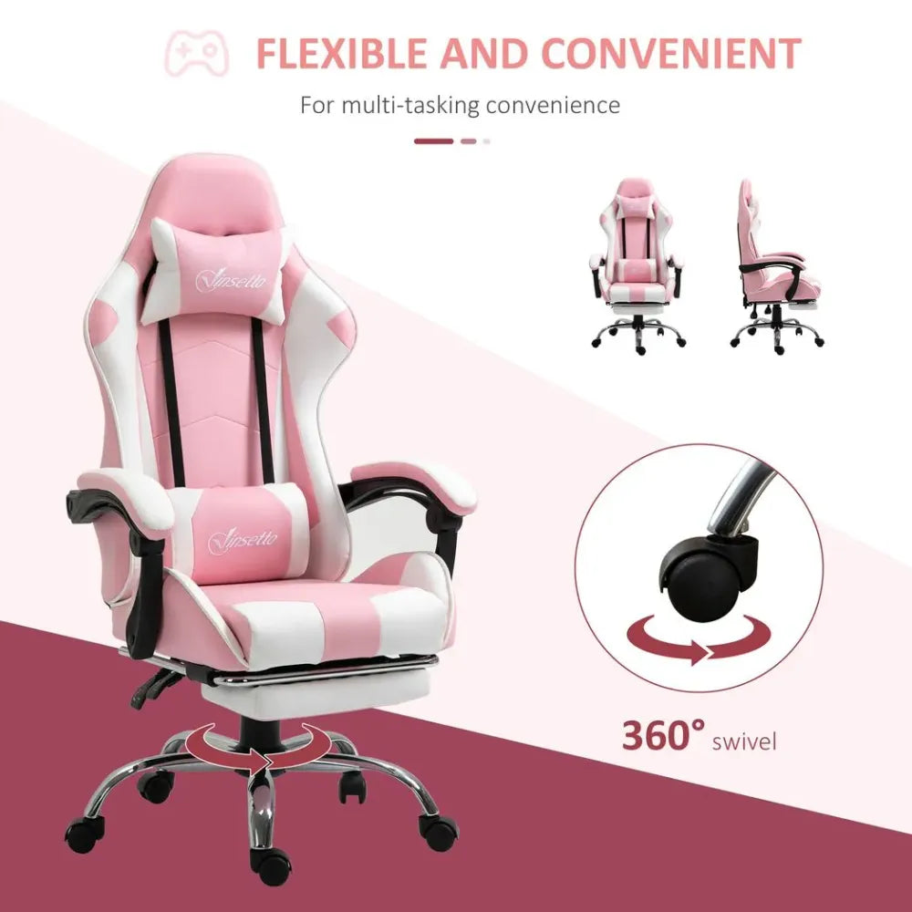 Racing Gaming Chair w/ Lumbar Support, Home Office Desk Gamer Recliner, Pink - Office Chair from Unbranded