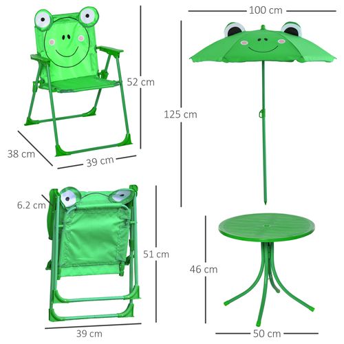 Foldable Patio Kids Metal Picnic Table w/ Frog Umbrella Green 4-piece - Picnic Tables from Unbranded