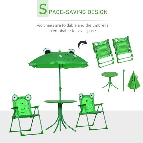 Foldable Patio Kids Metal Picnic Table w/ Frog Umbrella Green 4-piece - Picnic Tables from Unbranded