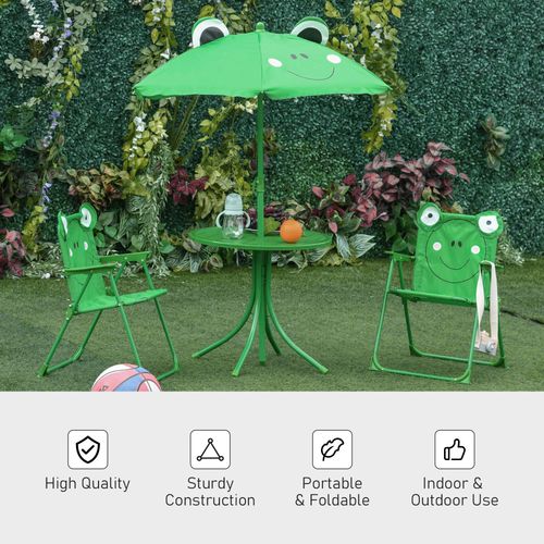 Foldable Patio Kids Metal Picnic Table w/ Frog Umbrella Green 4-piece - Picnic Tables from Unbranded