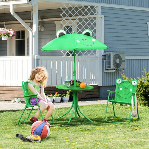 Foldable Patio Kids Metal Picnic Table w/ Frog Umbrella Green 4-piece - Picnic Tables from Unbranded