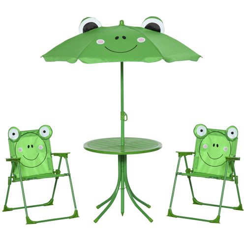Foldable Patio Kids Metal Picnic Table w/ Frog Umbrella Green 4-piece - Picnic Tables from Unbranded