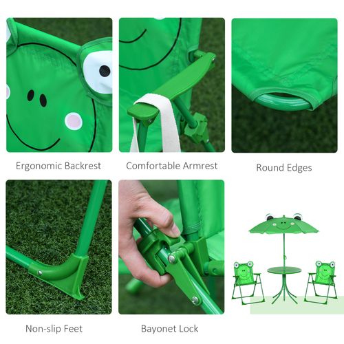 Foldable Patio Kids Metal Picnic Table w/ Frog Umbrella Green 4-piece - Picnic Tables from Unbranded